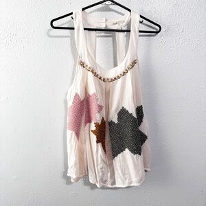 Floreat Cream Graphic Embellished Tank Top size 6
